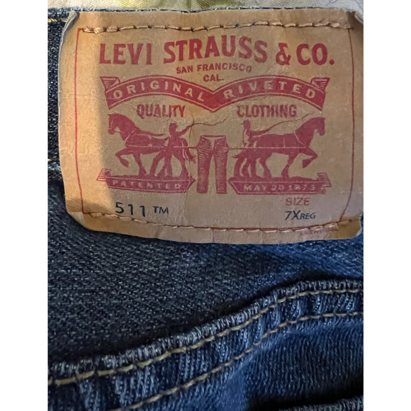 Levis 511 Slim Boys Size 7 Blue Straight Pockets Zip Logo Zip Close Belt Loops - Picture 8 of 9